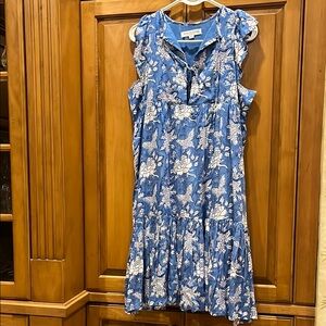 Emerson Fry Blue and White Ruffled Tiered Sundress